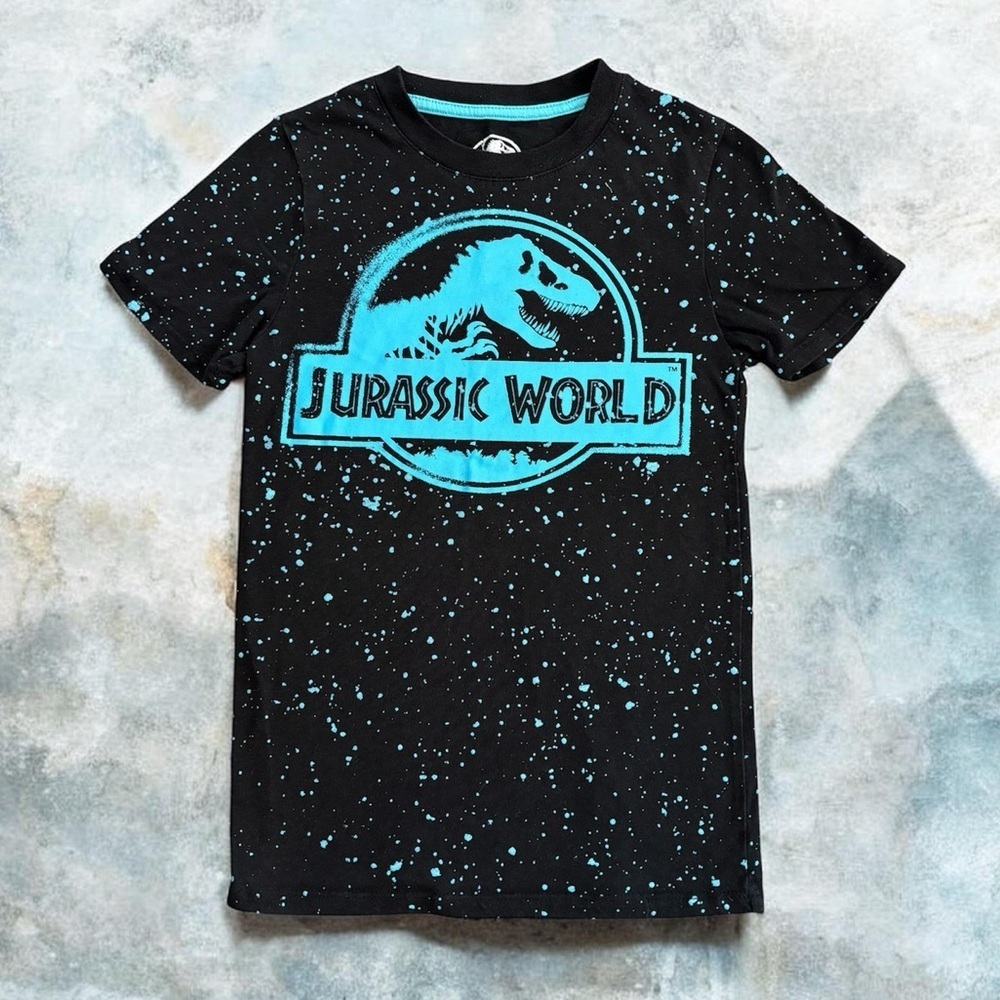 🦖 Kids' Jurassic World Black & Teal Logo Graphic Tee Size 6/7 Dinosaur
